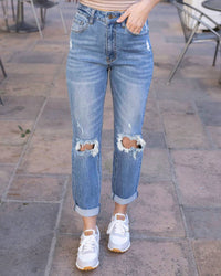 Grace And Lace - High Rise Girlfriend Distressed Jeans