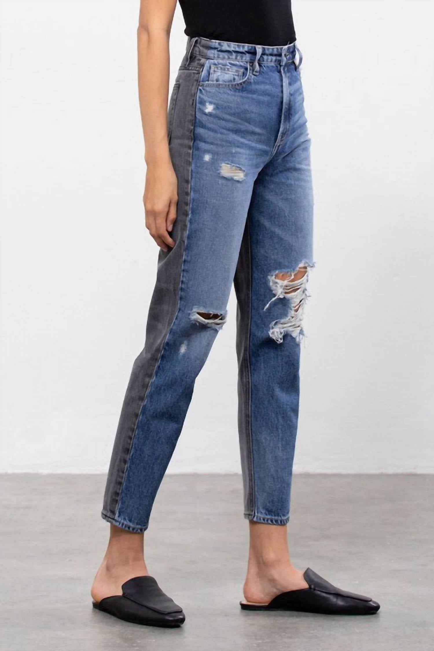 Hidden - Two Tone Distressed Tapered Jeans