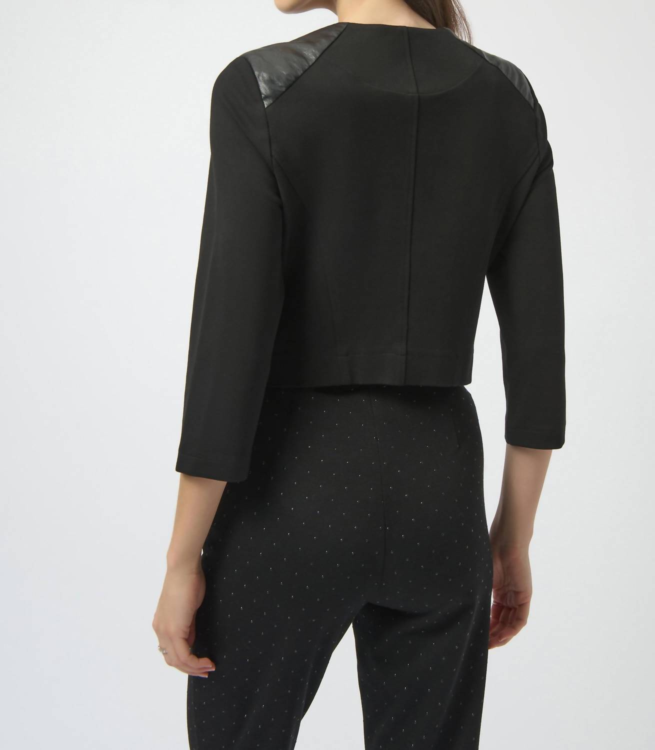 Joseph Ribkoff - Heavy Knit And Leatherette Fitted Jacket
