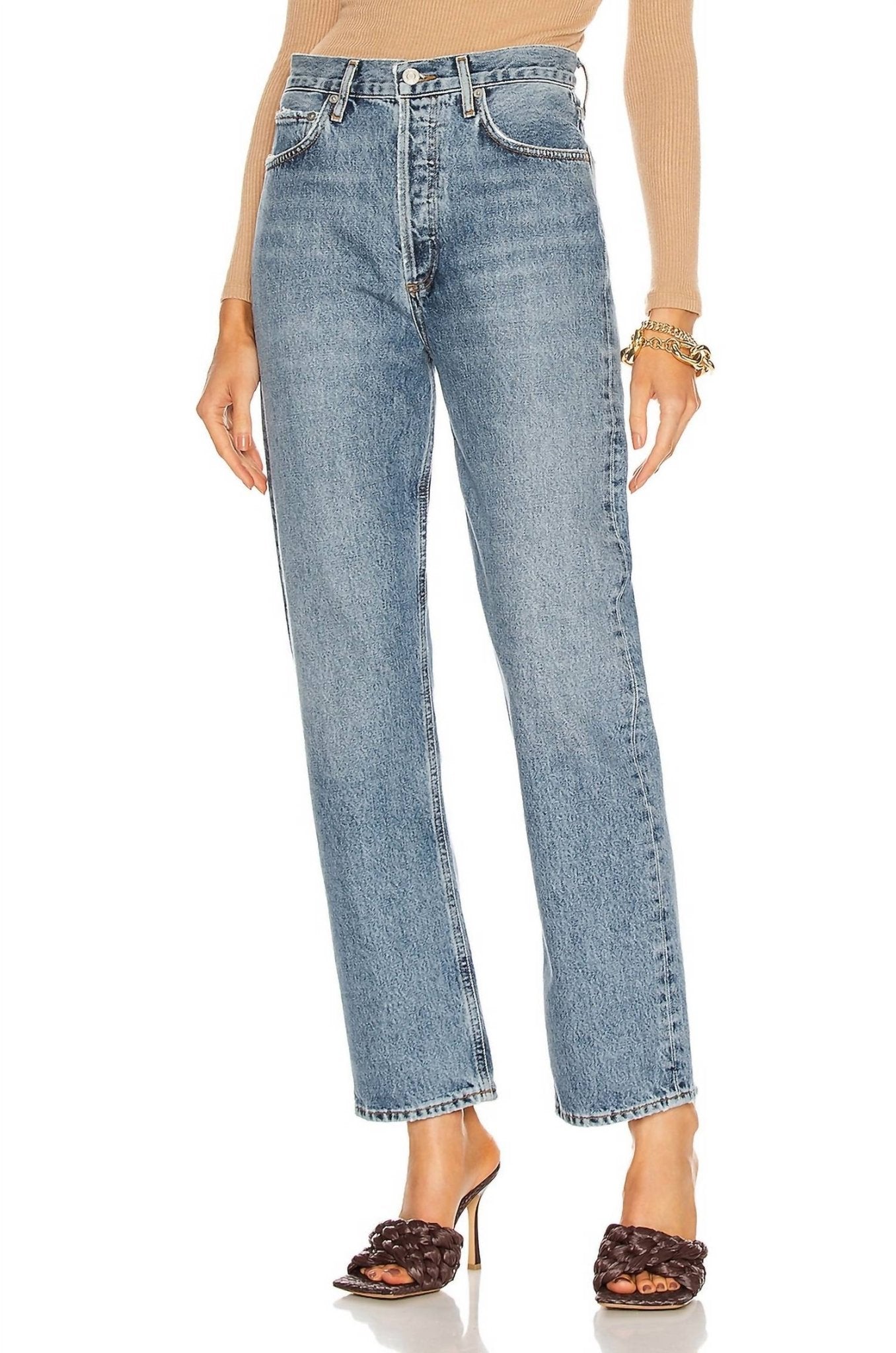 Agolde - 90's Pinch Waist High Rise Straight Jean - blue - clothing - denim