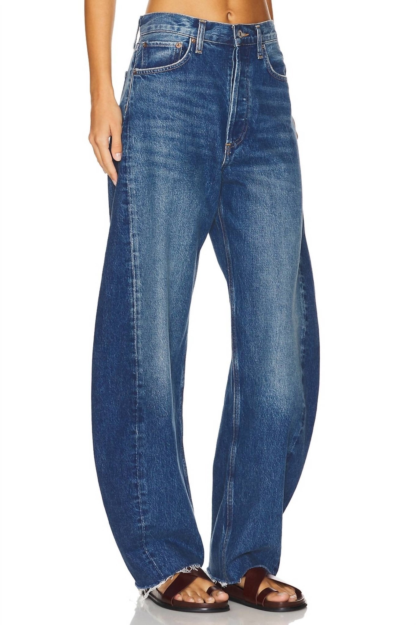 Agolde - Luna Pieced High Rise Jeans - blue - clothing - cotton - blend
