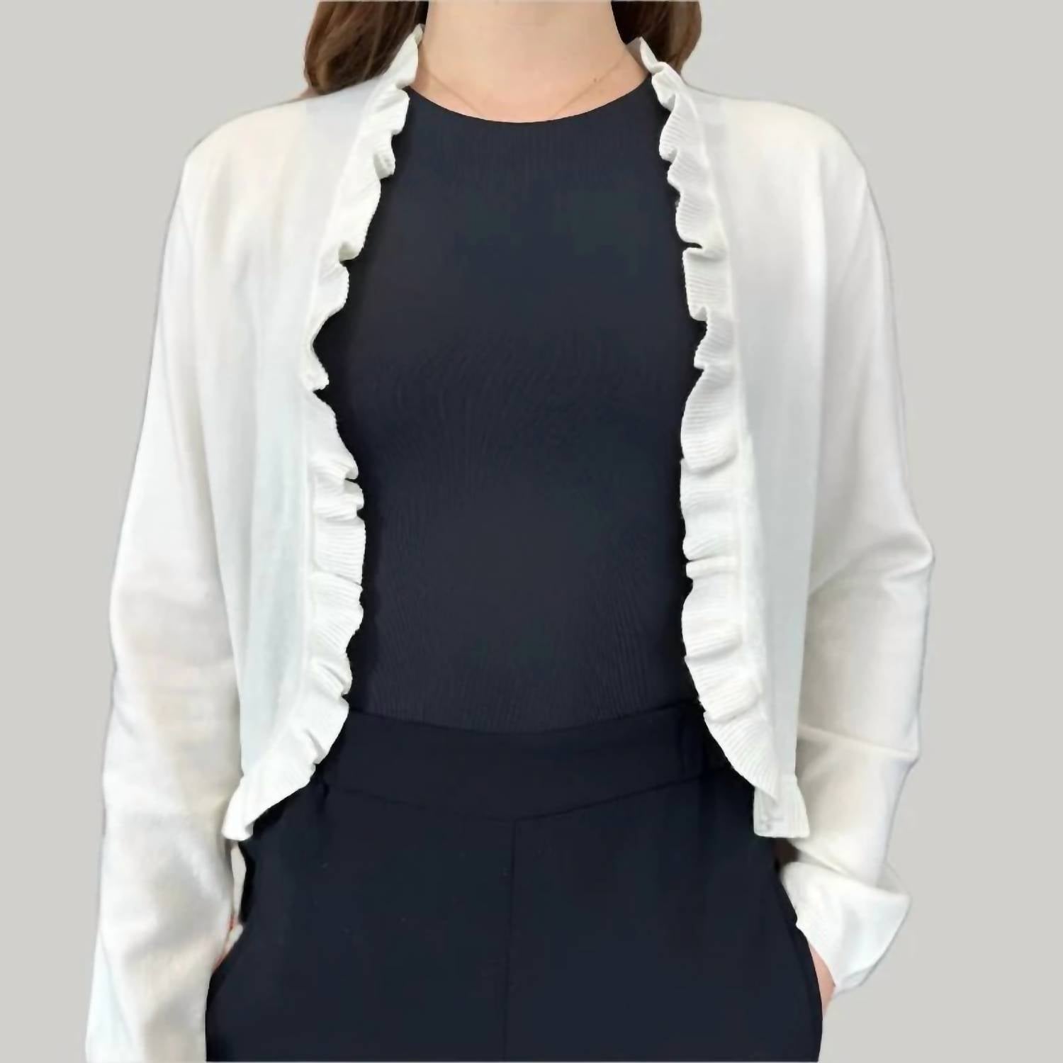 Alashan Cashmere - Cotton Cashmere Ruffle Edge Bolero Cardigan - cardigans - clothing - cotton - blend