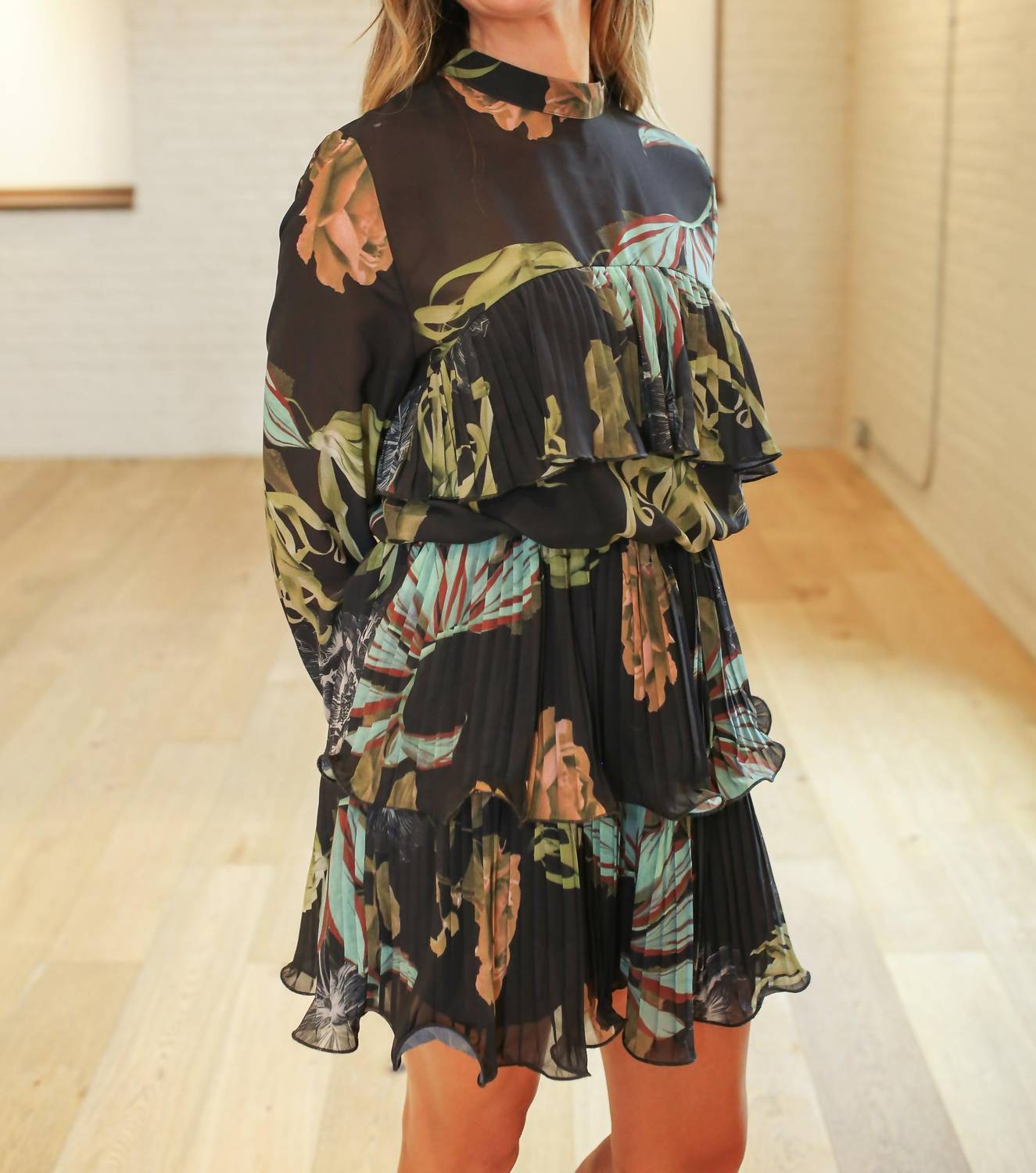 Alberto Makali - Palm Tiered Dress With Belt - black - clothing - dresses