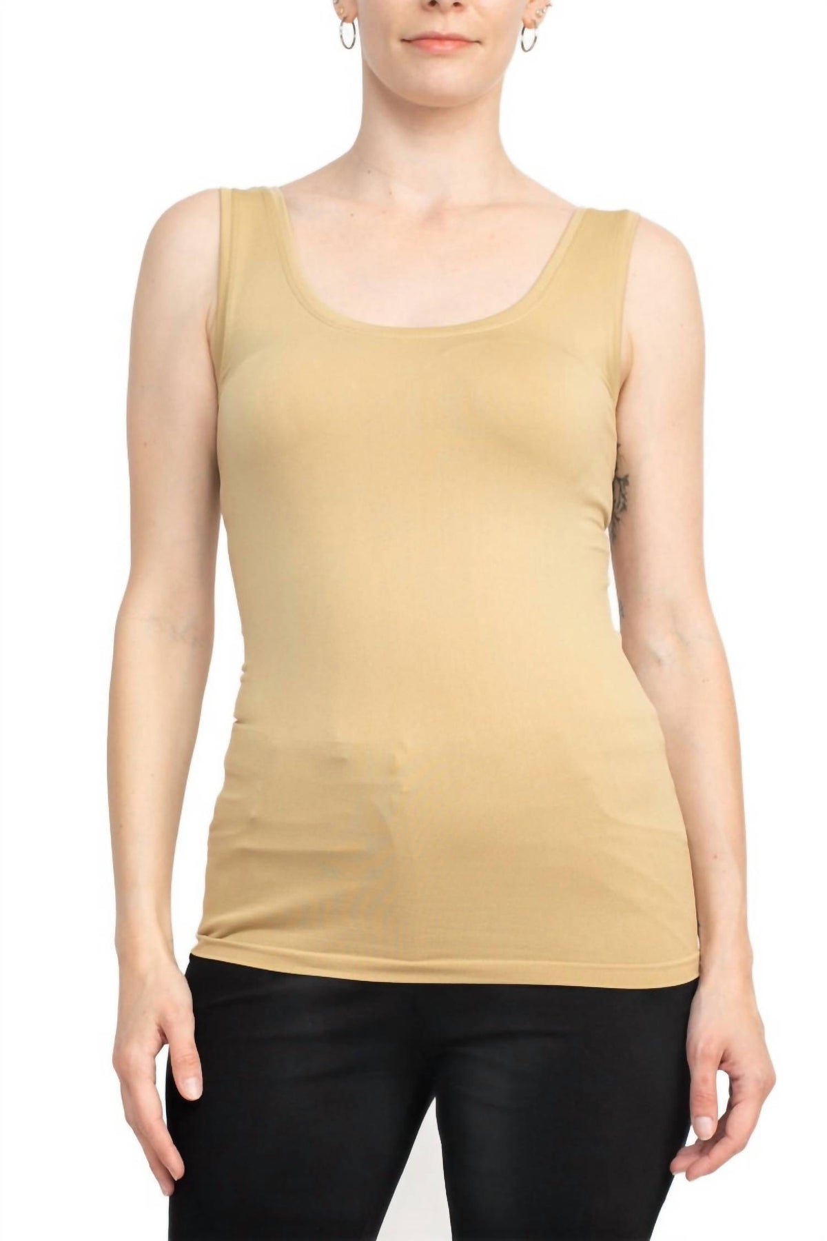 Alberto Makali - Scoop Neck Sleeveless Solid Spandex Top
