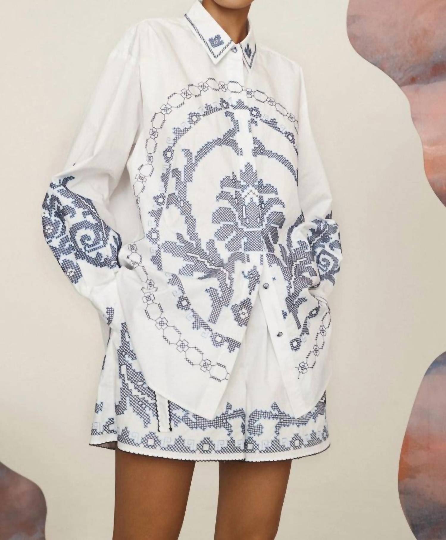 Alemais - Hazel Embroidered Shirt - clothing - cotton - patterned