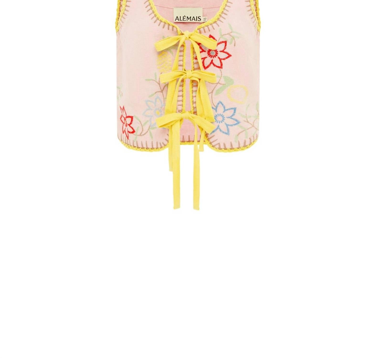 Alemais - Olivia Embroidered Top - beige - clothing - linen