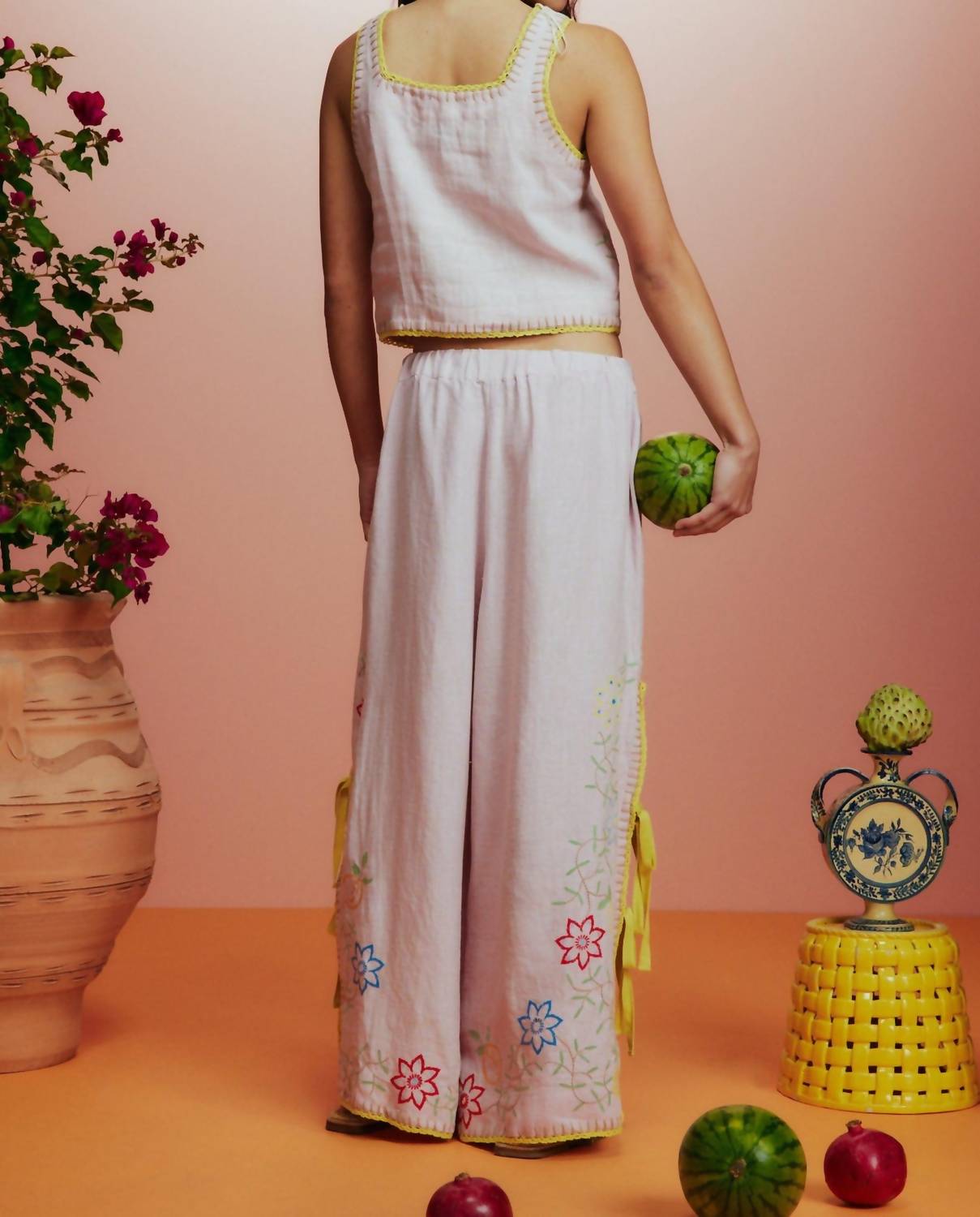 Alemais - Olivia Embroidered Top - beige - clothing - linen
