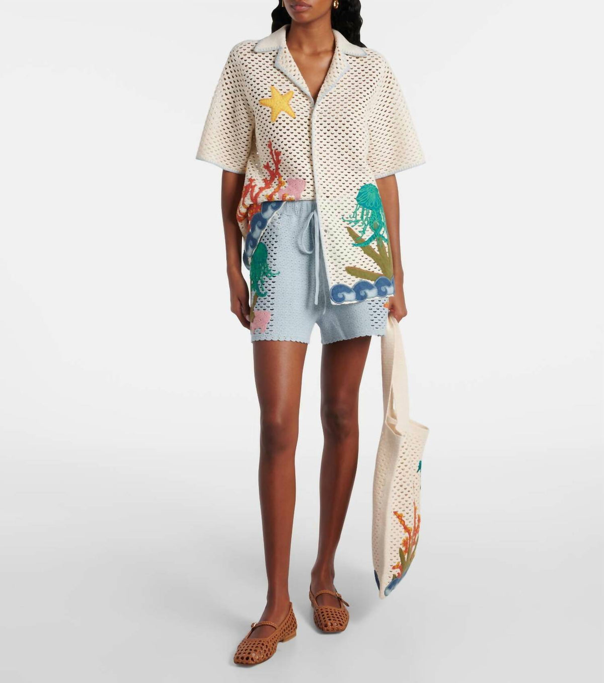 Alemais - Splash Embroidered Cotton Shorts