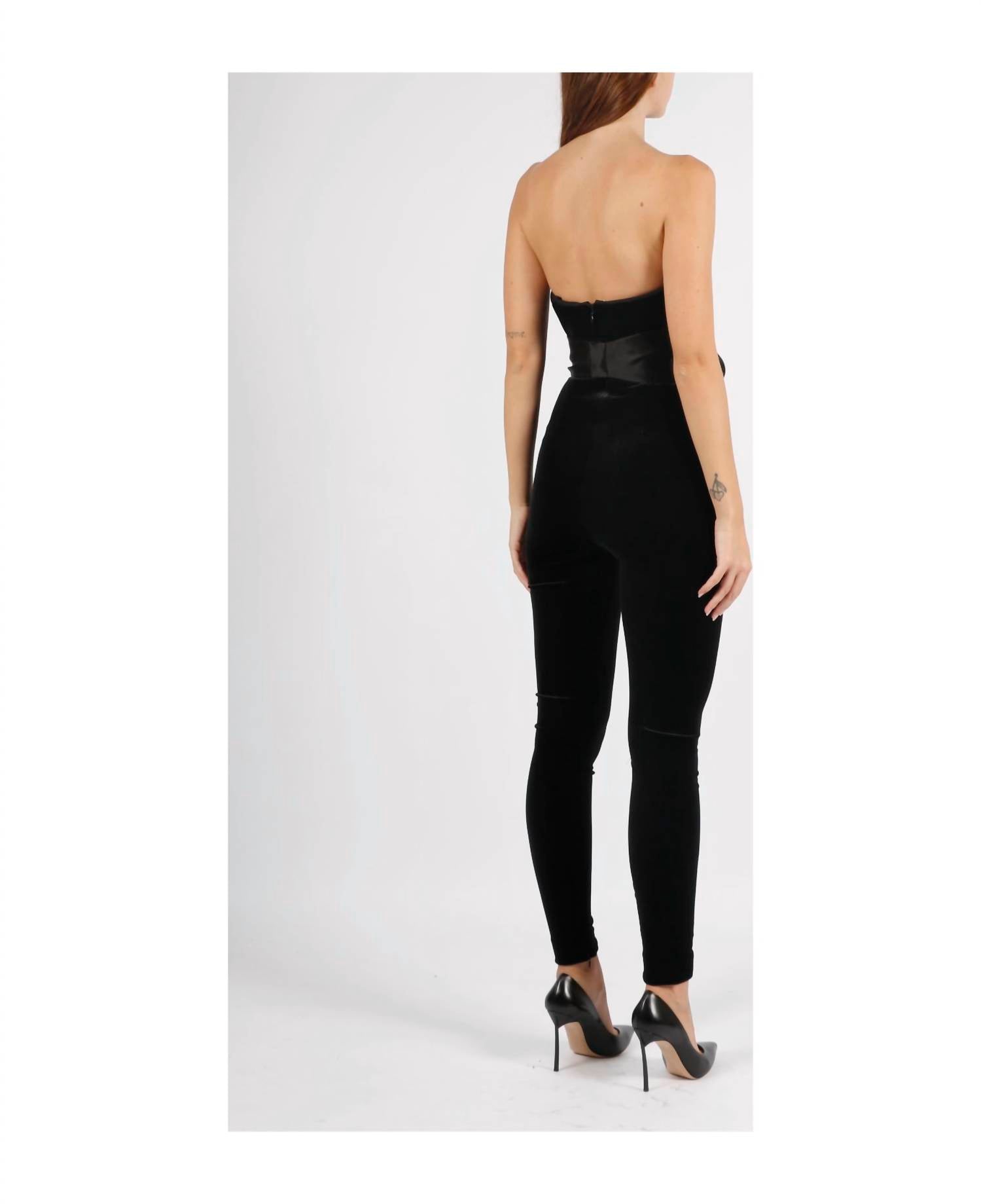 Alessandra Rich - Velvet Strapless Jumpsuit - black - clothing - pants