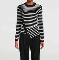 Alexander Mcqueen - Asymetric Embellished Stripped Wool Blend Sweater