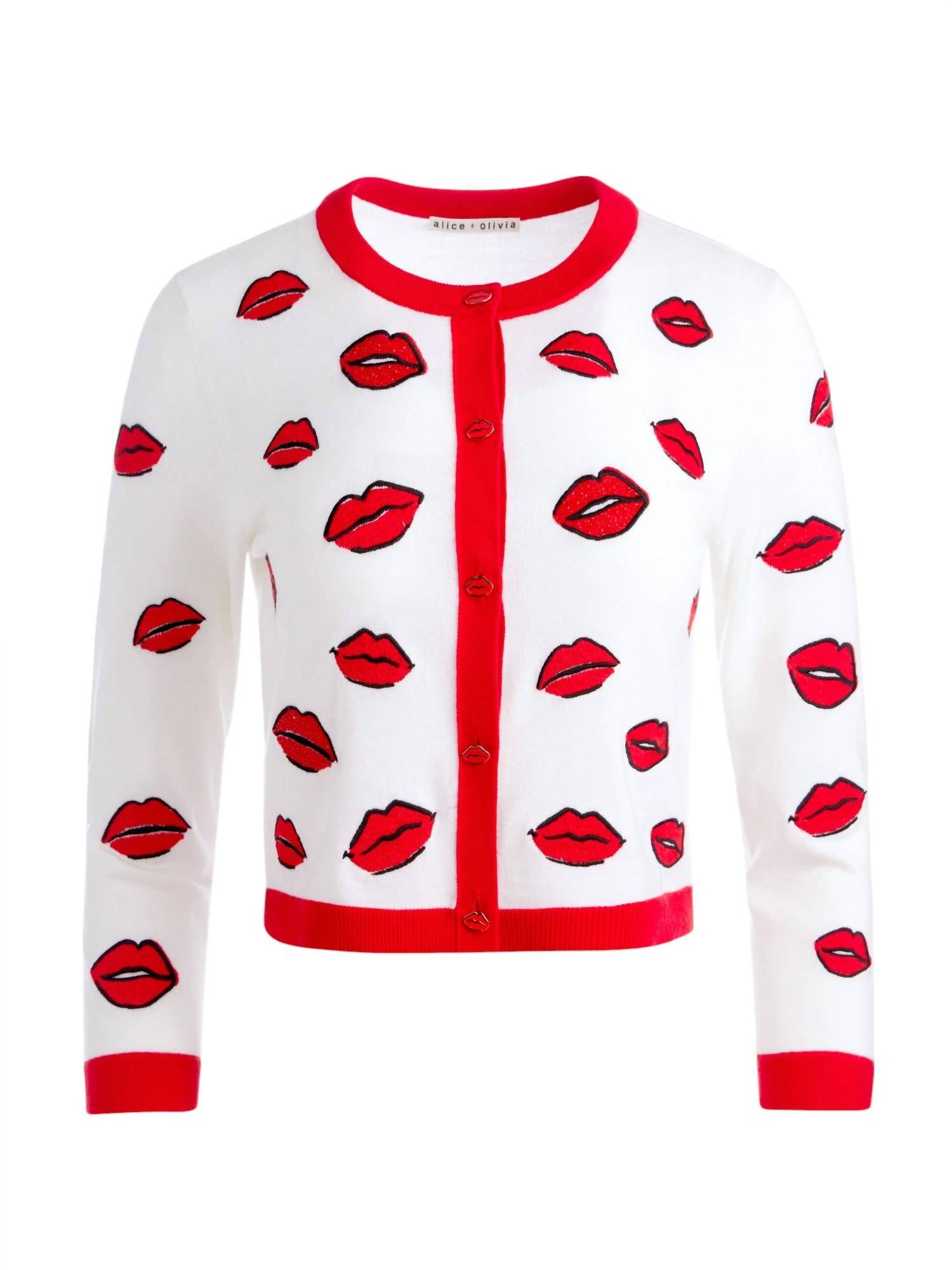 Alice + Olivia - Daroda Kiss Crewneck Cropped Cardigan - cardigans - clothing - graphic