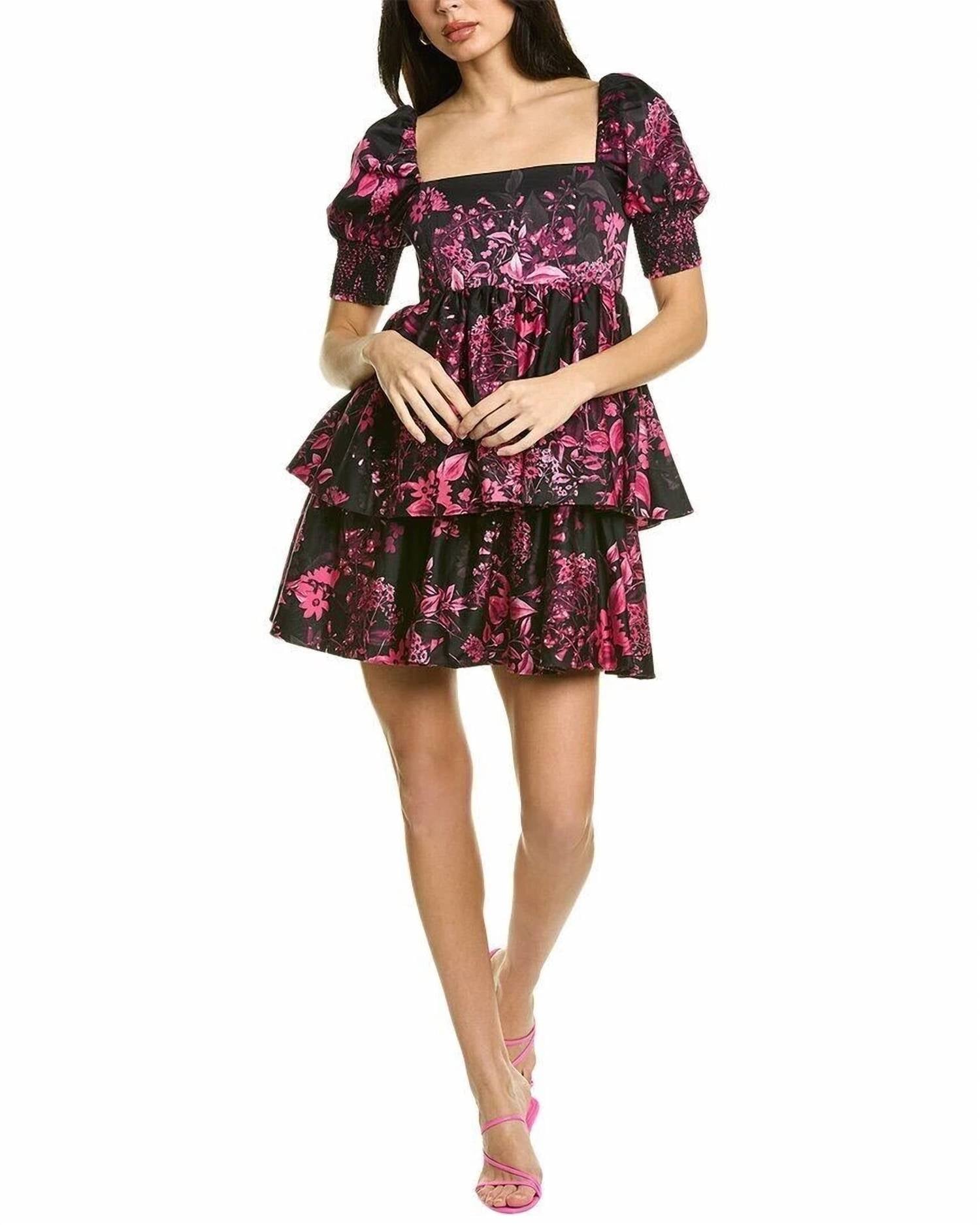 Alice + Olivia - Emmalou Puff - sleeve Tiered Mini Dress - black - clothing - collection:vacationdresses(Auto)