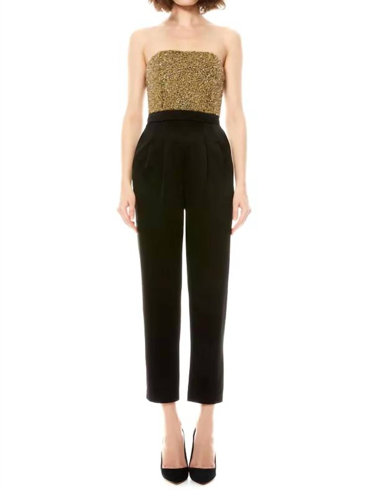 Alice + Olivia - Jeri Embellished Jumpsuit - clothing - gold - jumpsuits