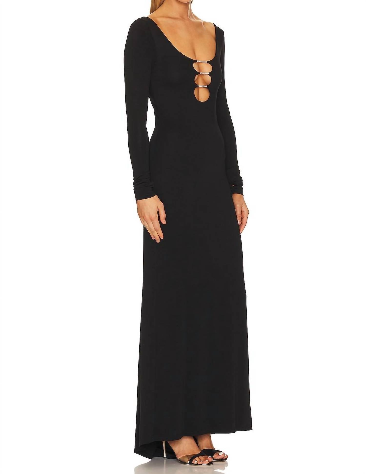 Alice + Olivia - Kalena Plunge Crystal Jersey Cut Out Maxi Dress - black - clothing - dresses