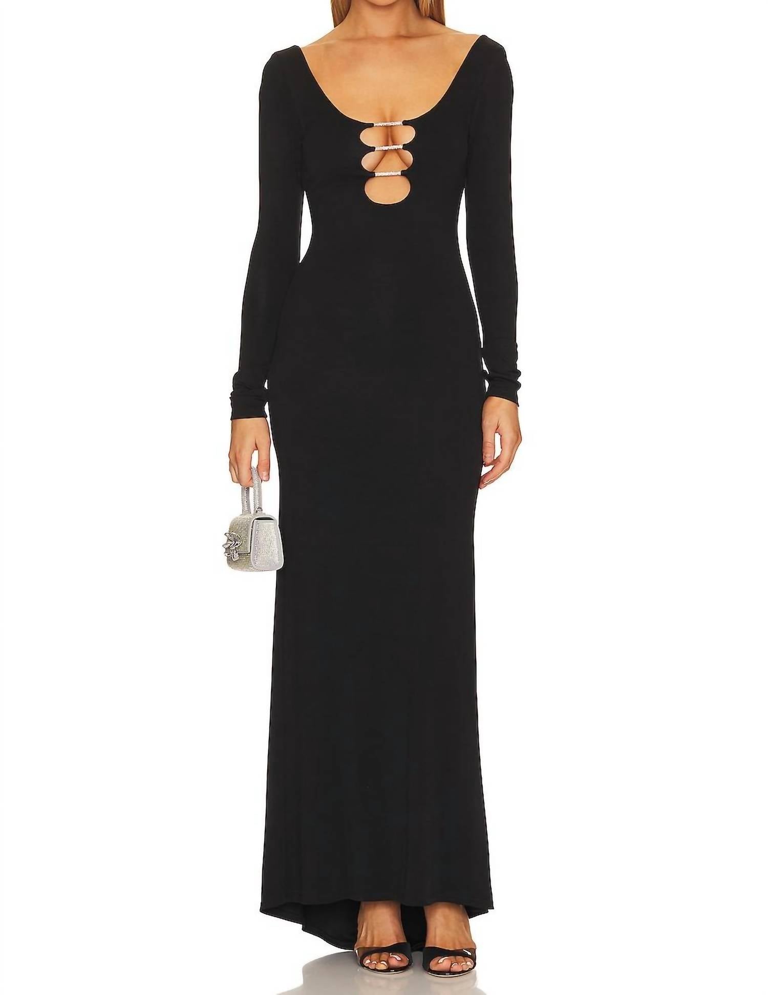 Alice + Olivia - Kalena Plunge Crystal Jersey Cut Out Maxi Dress - black - clothing - dresses