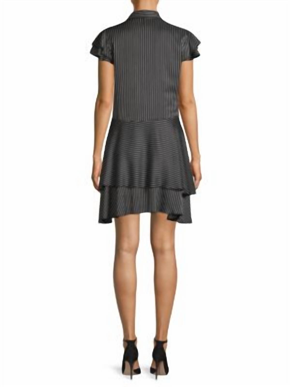 Alice + Olivia - Moore Pinstripe Ruffle Shirtdress - black - clothing - dresses