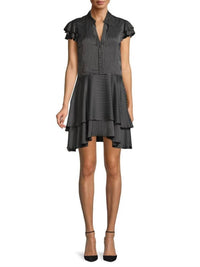 Alice + Olivia - Moore Pinstripe Ruffle Shirtdress - black - clothing - dresses