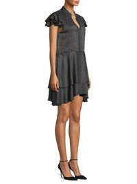 Alice + Olivia - Moore Pinstripe Ruffle Shirtdress - black - clothing - dresses