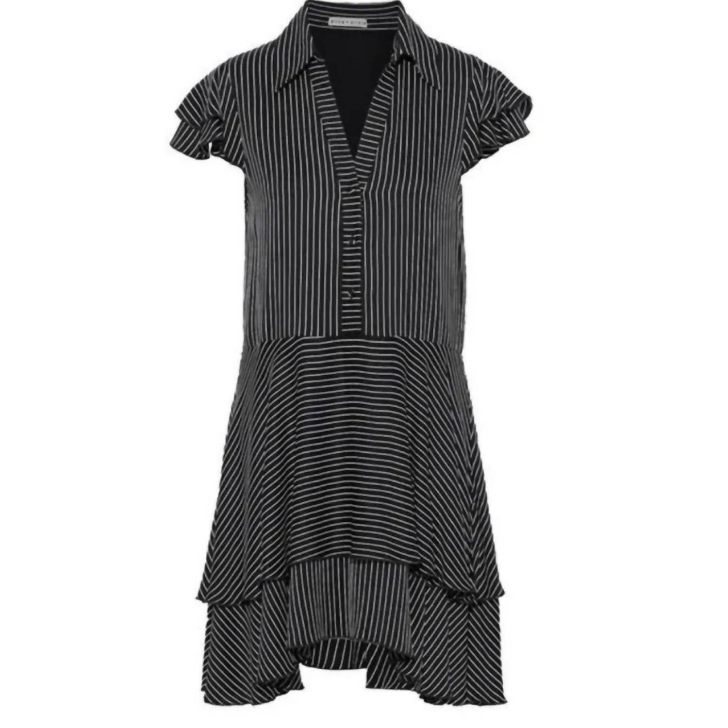 Alice + Olivia - Moore Pinstripe Ruffle Shirtdress - black - clothing - dresses