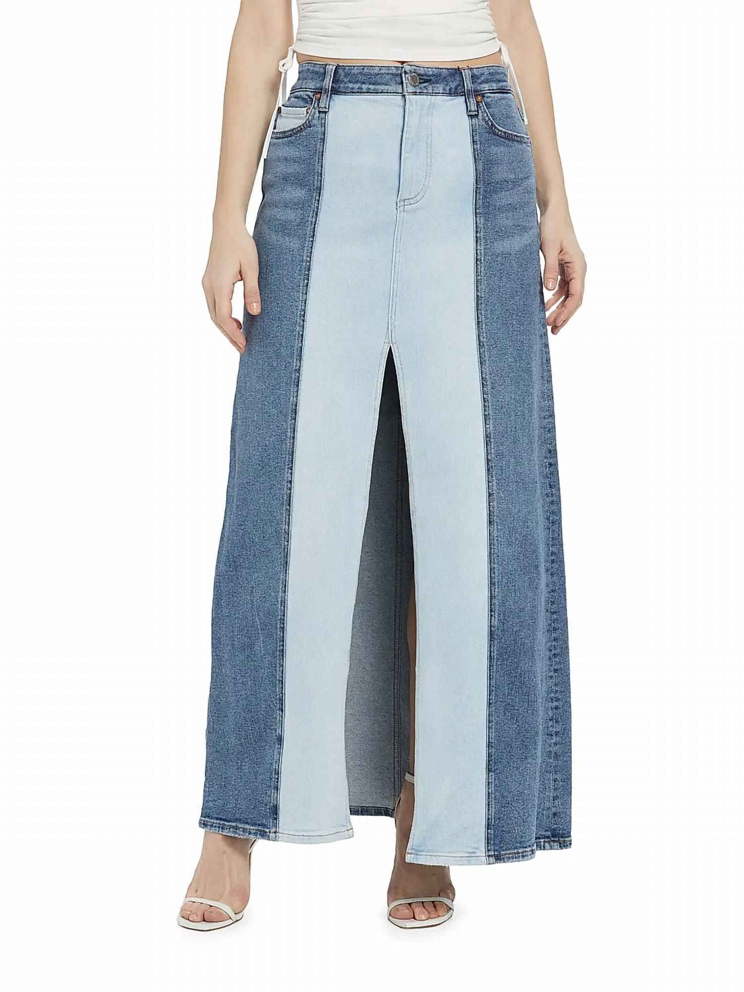 Alice + Olivia - Rye Low - rise Two - tone Denim Maxi Skirt - blue - clothing - cotton - blend