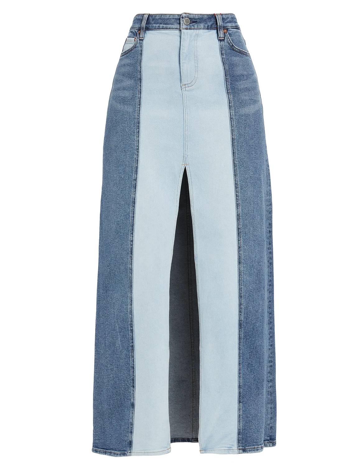 Alice + Olivia - Rye Low - rise Two - tone Denim Maxi Skirt - blue - clothing - cotton - blend