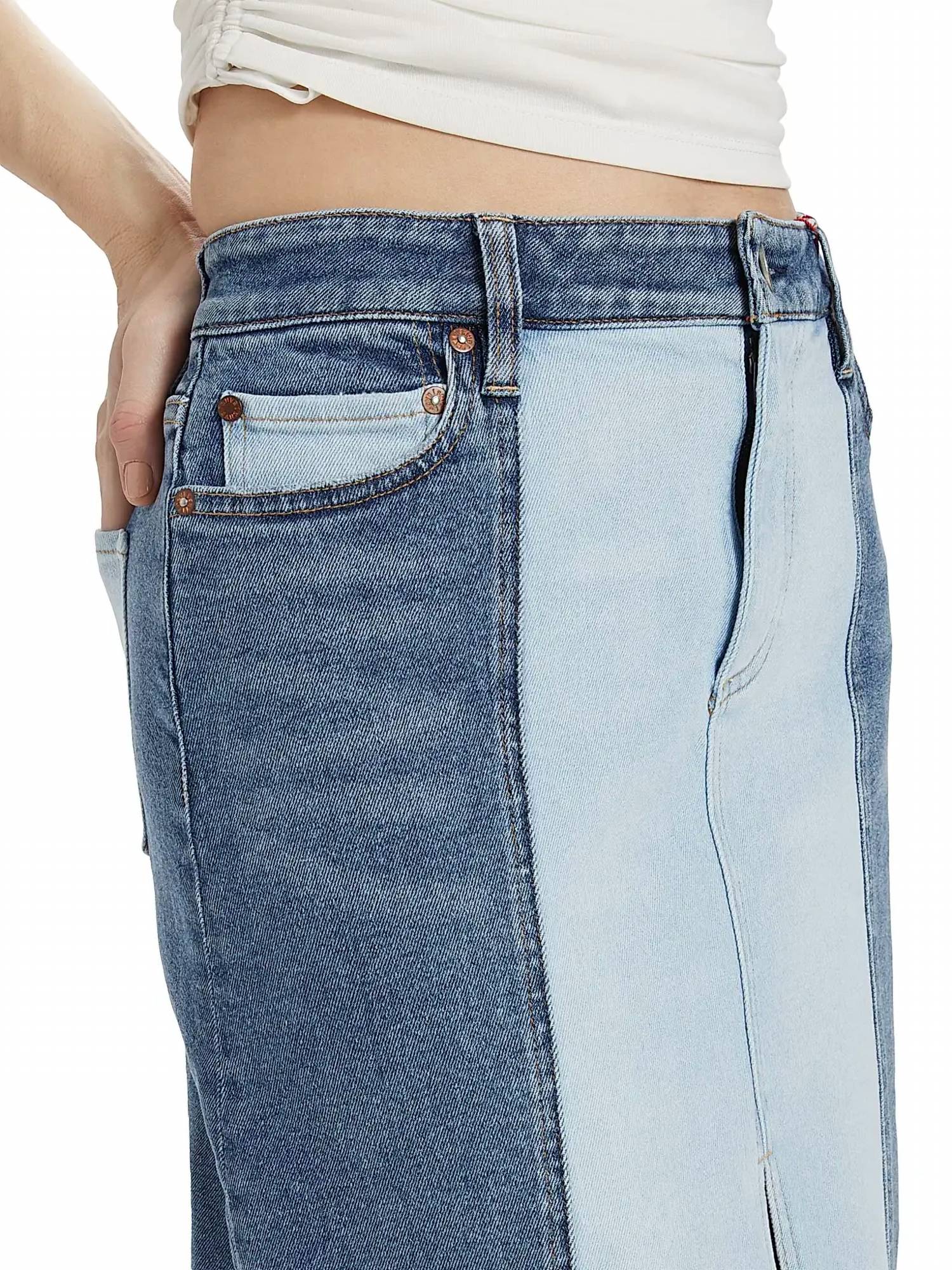 Alice + Olivia - Rye Low - rise Two - tone Denim Maxi Skirt - blue - clothing - cotton - blend