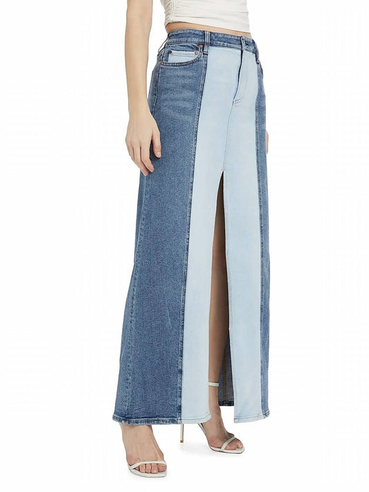 Alice + Olivia - Rye Low - rise Two - tone Denim Maxi Skirt - blue - clothing - cotton - blend
