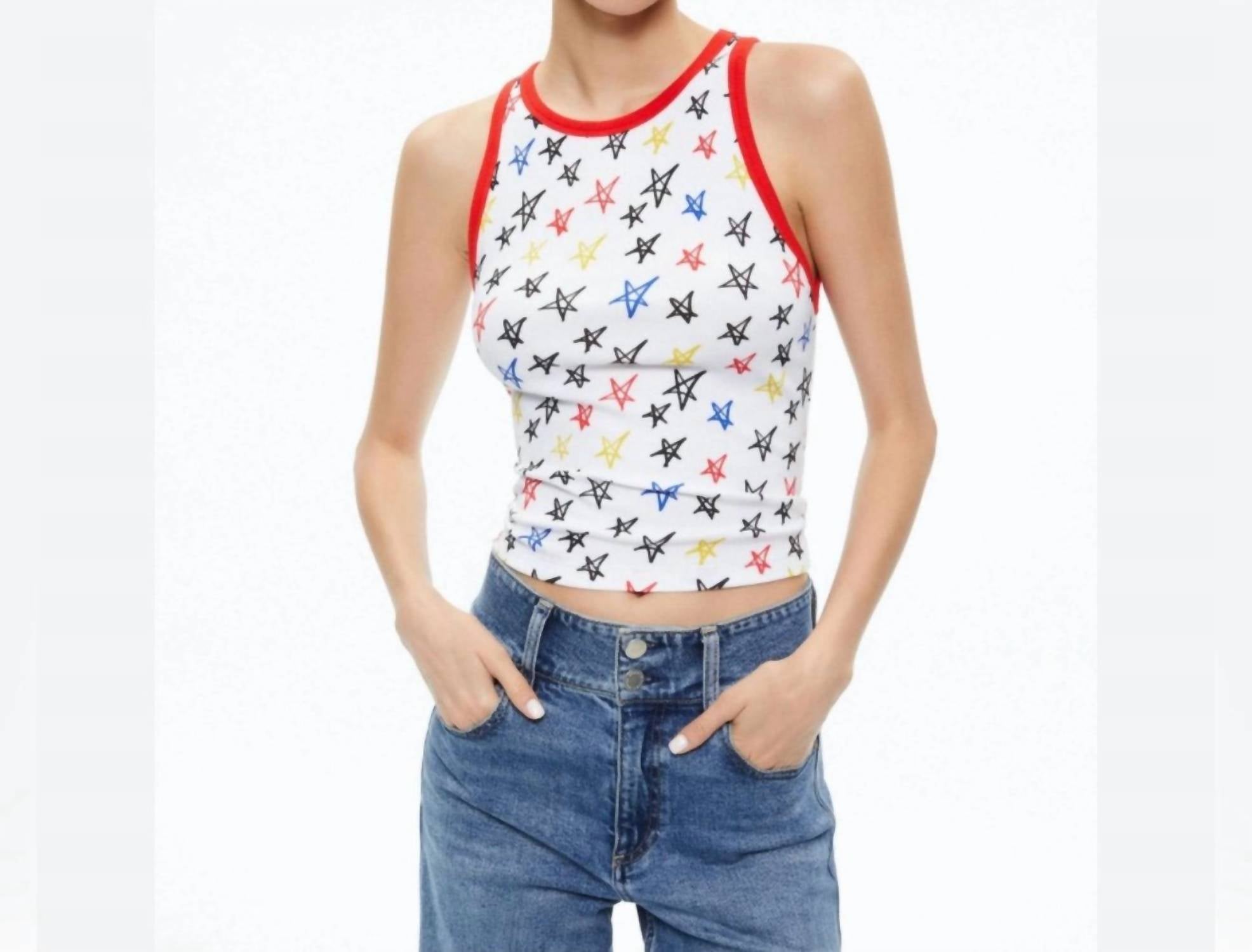 Alice + Olivia - Stars Allen Ribbed Knit Tank Top - clothing - cotton - blend - patterned