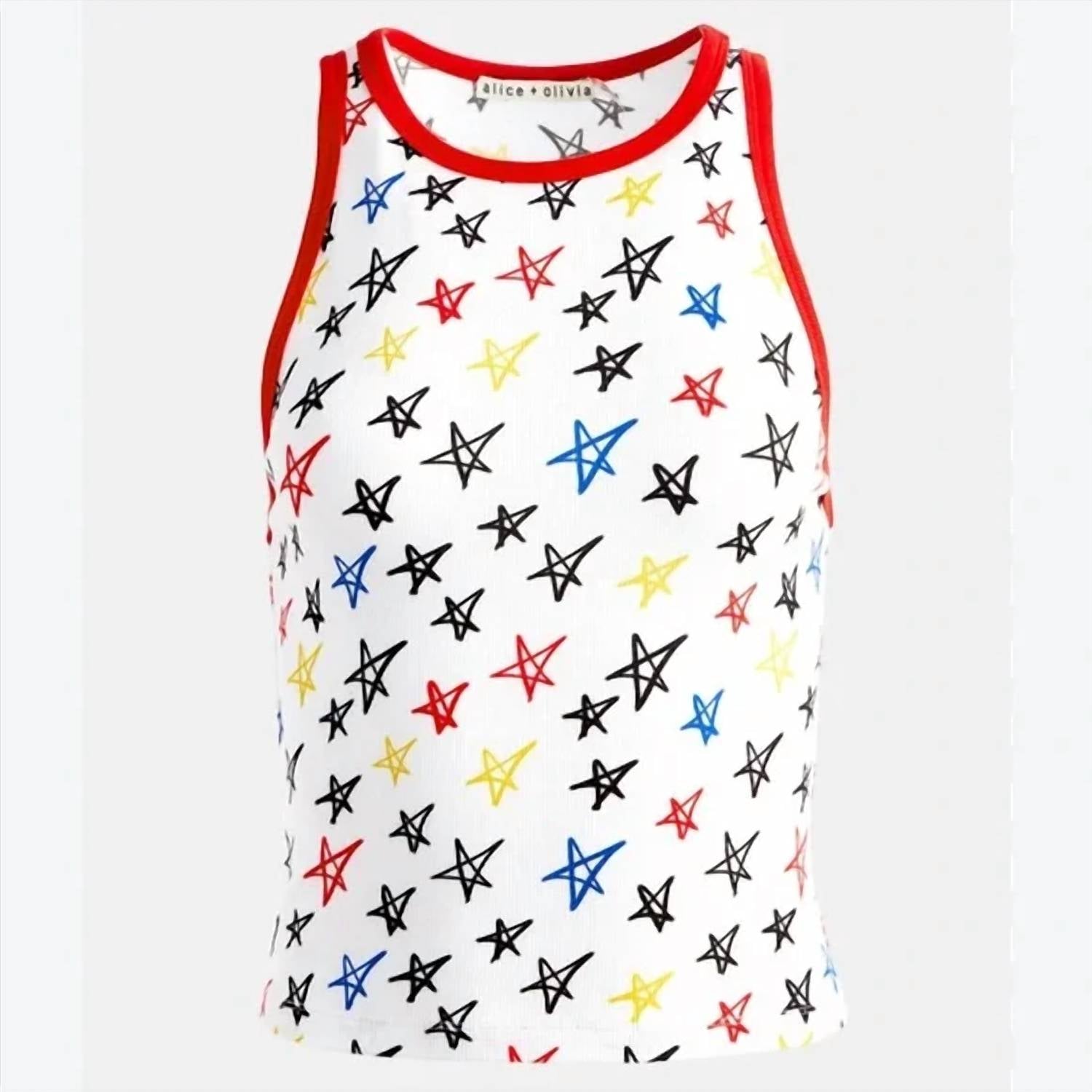 Alice + Olivia - Stars Allen Ribbed Knit Tank Top - clothing - cotton - blend - patterned