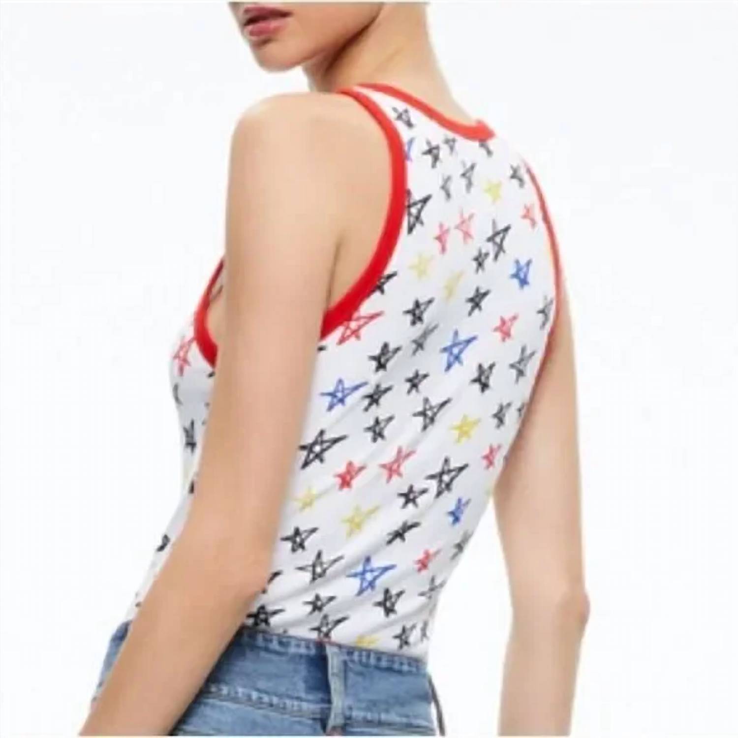 Alice + Olivia - Stars Allen Ribbed Knit Tank Top - clothing - cotton - blend - patterned