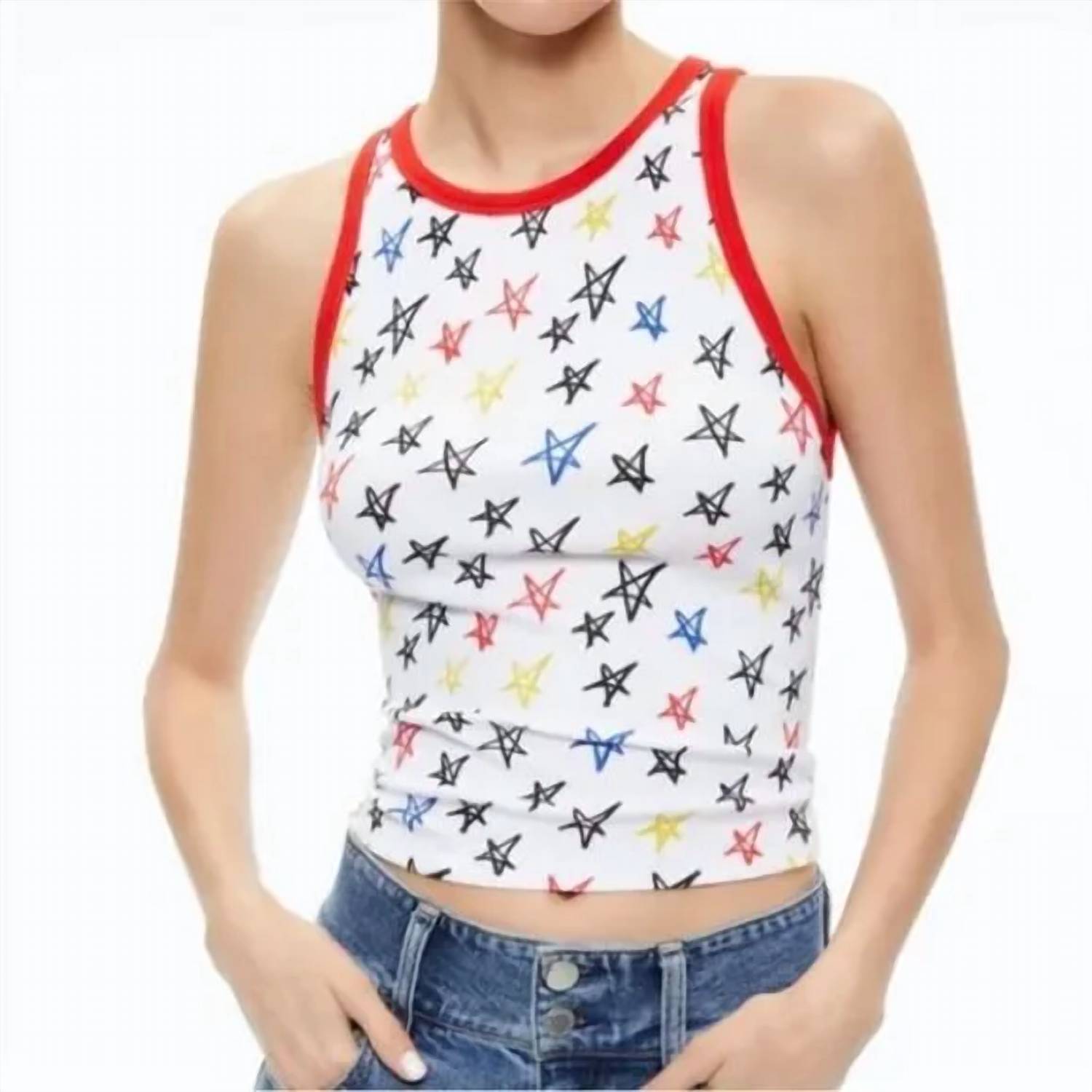 Alice + Olivia - Stars Allen Ribbed Knit Tank Top - clothing - cotton - blend - patterned