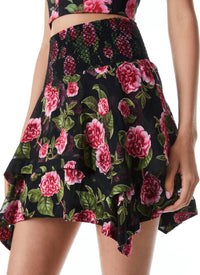 Alice + Olivia - Zarya Asymmetrical Smocked Mini Skirt - black - clothing - floral