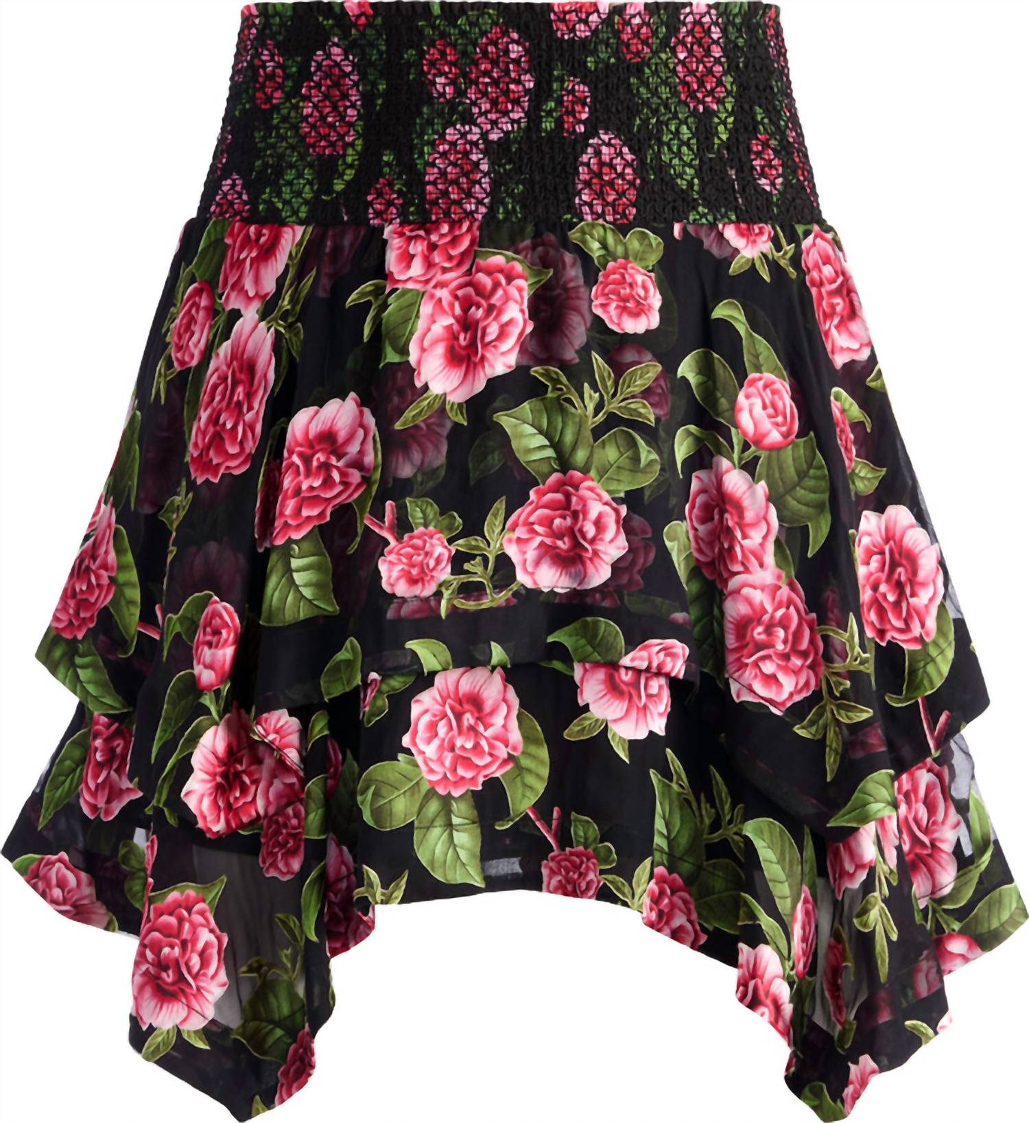 Alice + Olivia - Zarya Asymmetrical Smocked Mini Skirt - black - clothing - floral