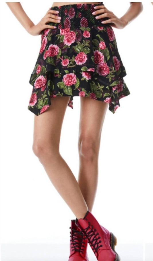Alice + Olivia - Zarya Asymmetrical Smocked Mini Skirt - black - clothing - floral