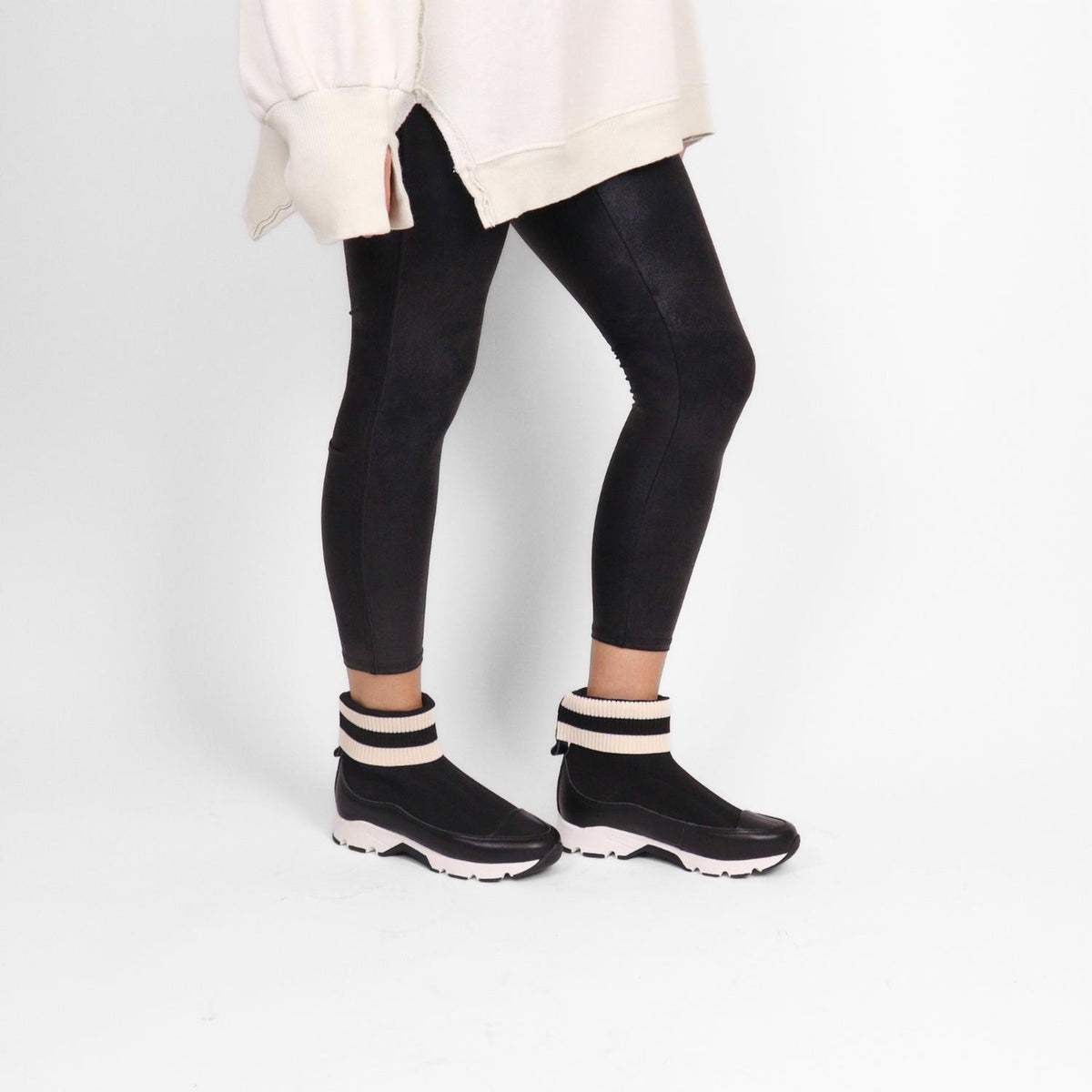 All Black - Women's Stripey Sock Bootie