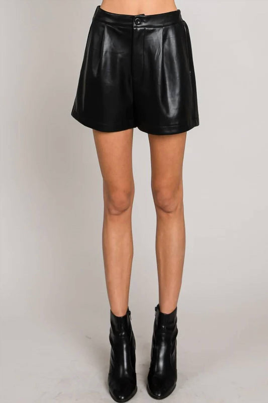 Allie Rose - Lisbon Faux Leather Short - black - clothing - high - waist