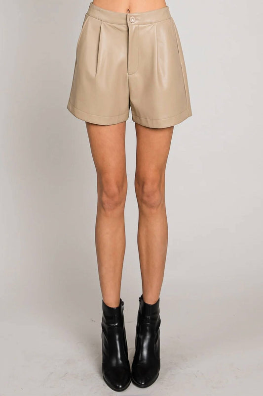 Allie Rose - Lisbon Faux Leather Short - beige - clothing - high - waist