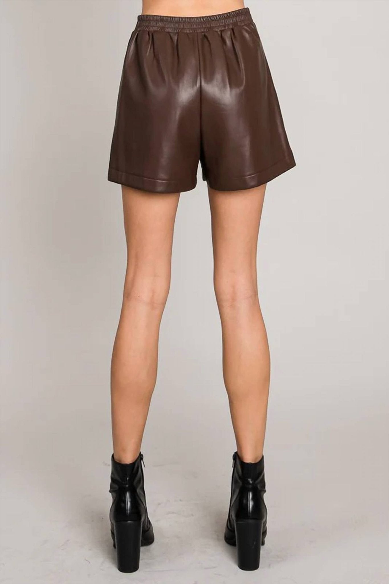 Allie Rose - Lisbon Faux Leather Short - brown - clothing - high - waist