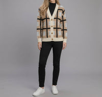 Allie Rose - Windowpane Plaid Button-front Knit Cardigan