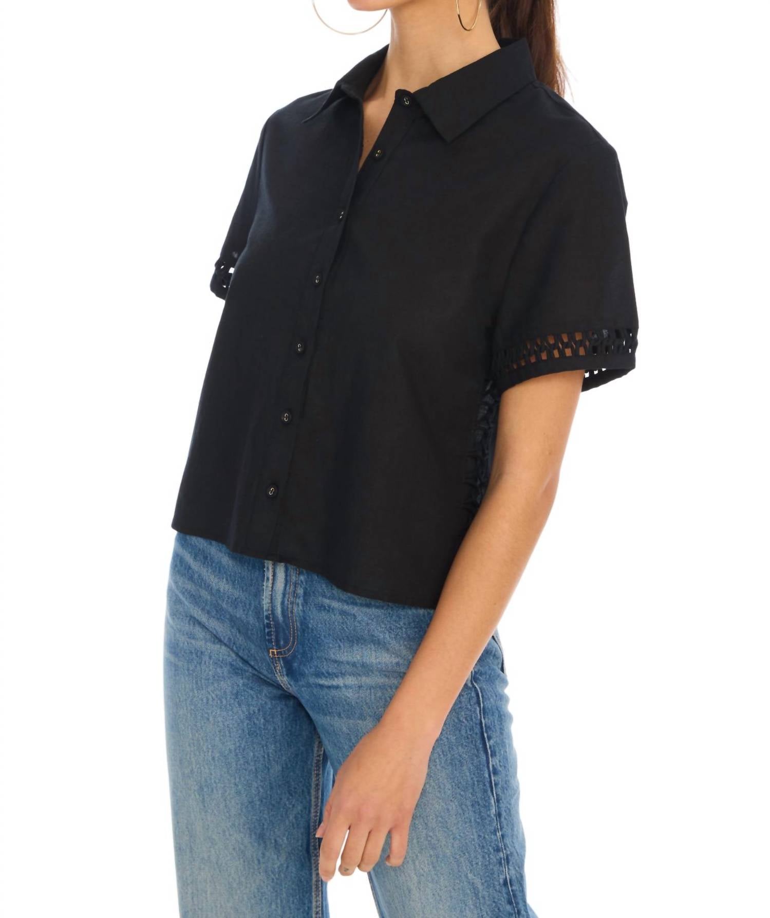 Allison New York - Camille Short Sleeve Shirt - black - clothing - shirts