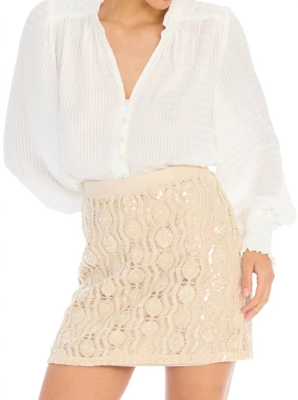 Allison New York - Dawn Beaded Knit Mini Skirt