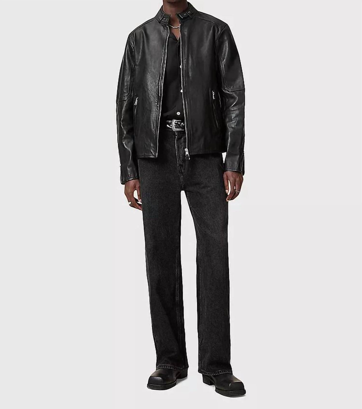 Allsaints - Cora Leather Snap Back Collar Jacket
