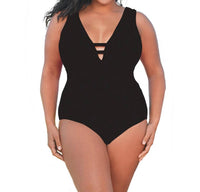 Always For Me - Double V Plunge One Piece Swimsuit - Plus - bikinis - black - clothing