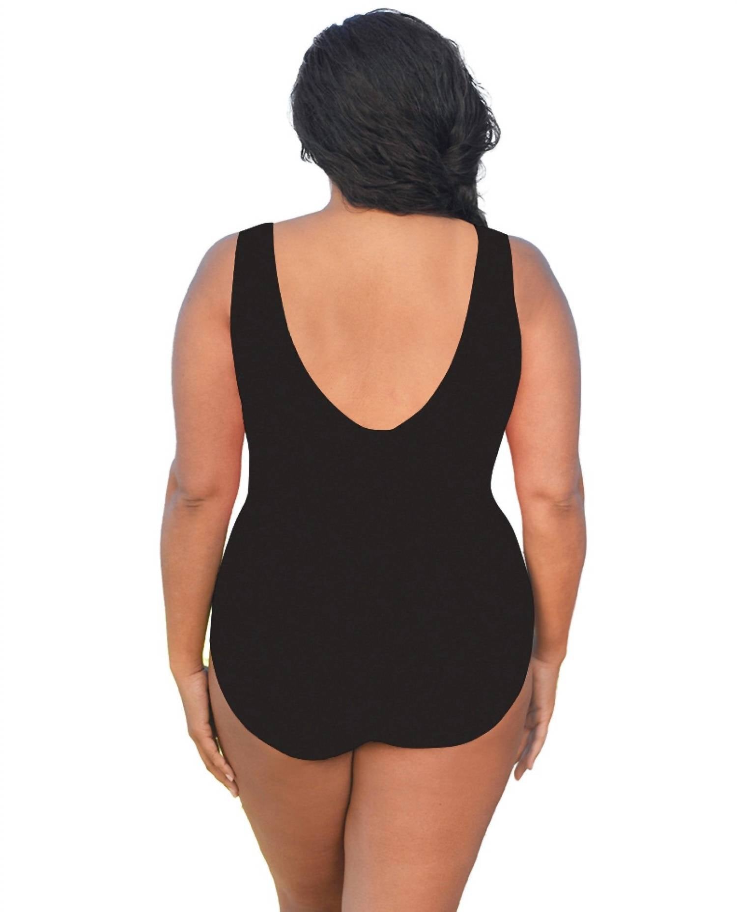 Always For Me - Double V Plunge One Piece Swimsuit - Plus - bikinis - black - clothing