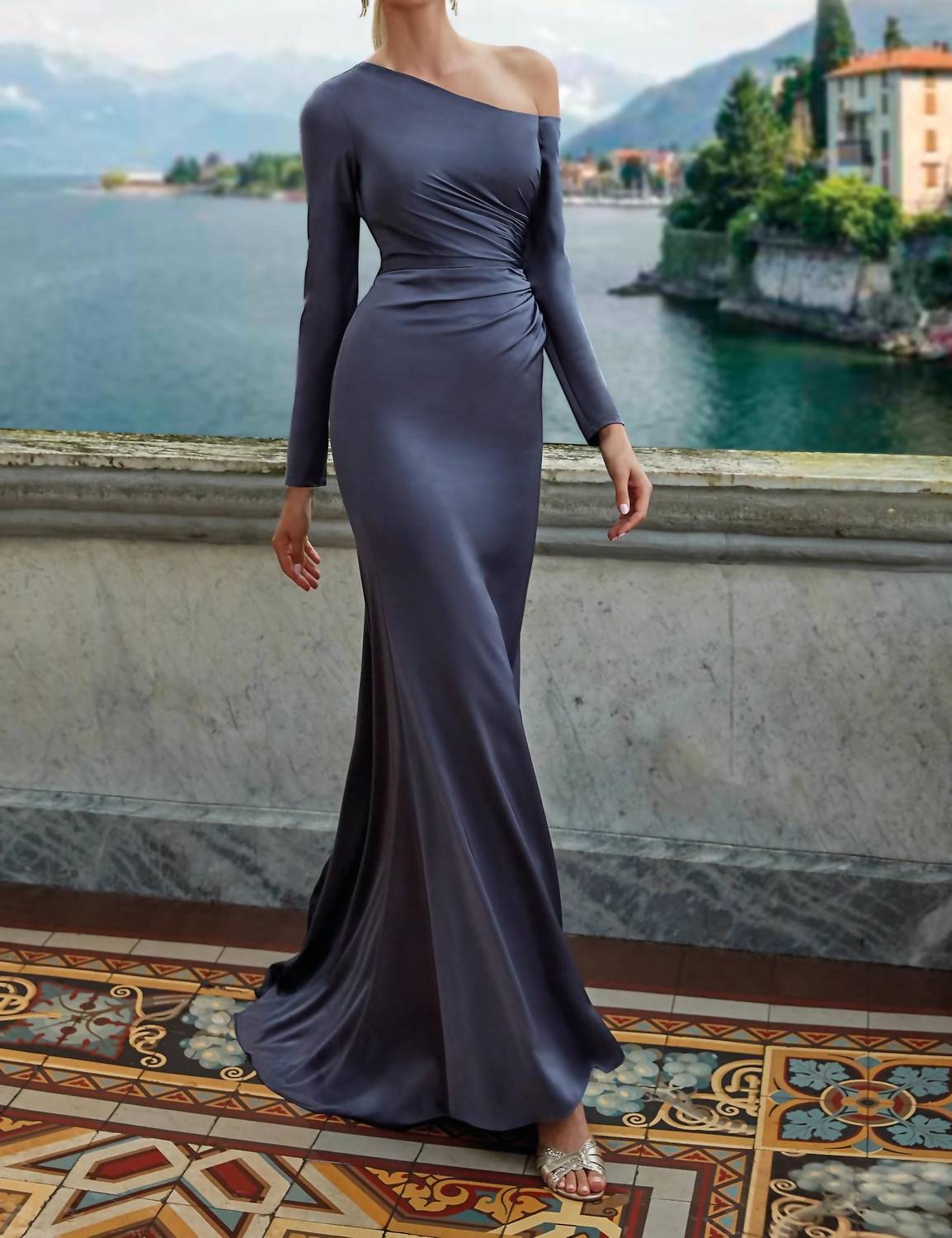 Alyce Paris - Off-the-shoulder Faille Column Gown