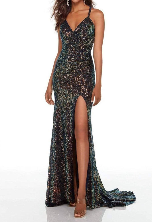 Alyce Paris - Sequined High Slit Gown - black - clothing - dresses