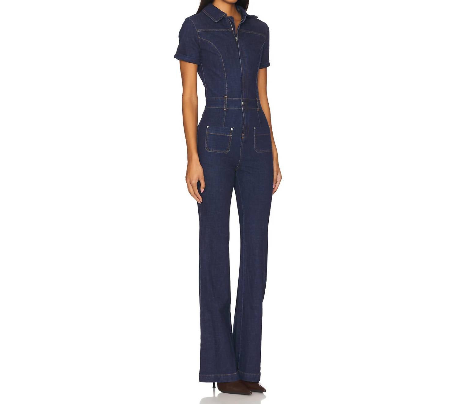 Amanda Uprichard - Alexia Jumpsuit - blue - boot - cut - clothing