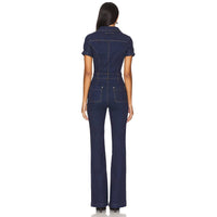 Amanda Uprichard - Alexia Jumpsuit - blue - boot - cut - clothing