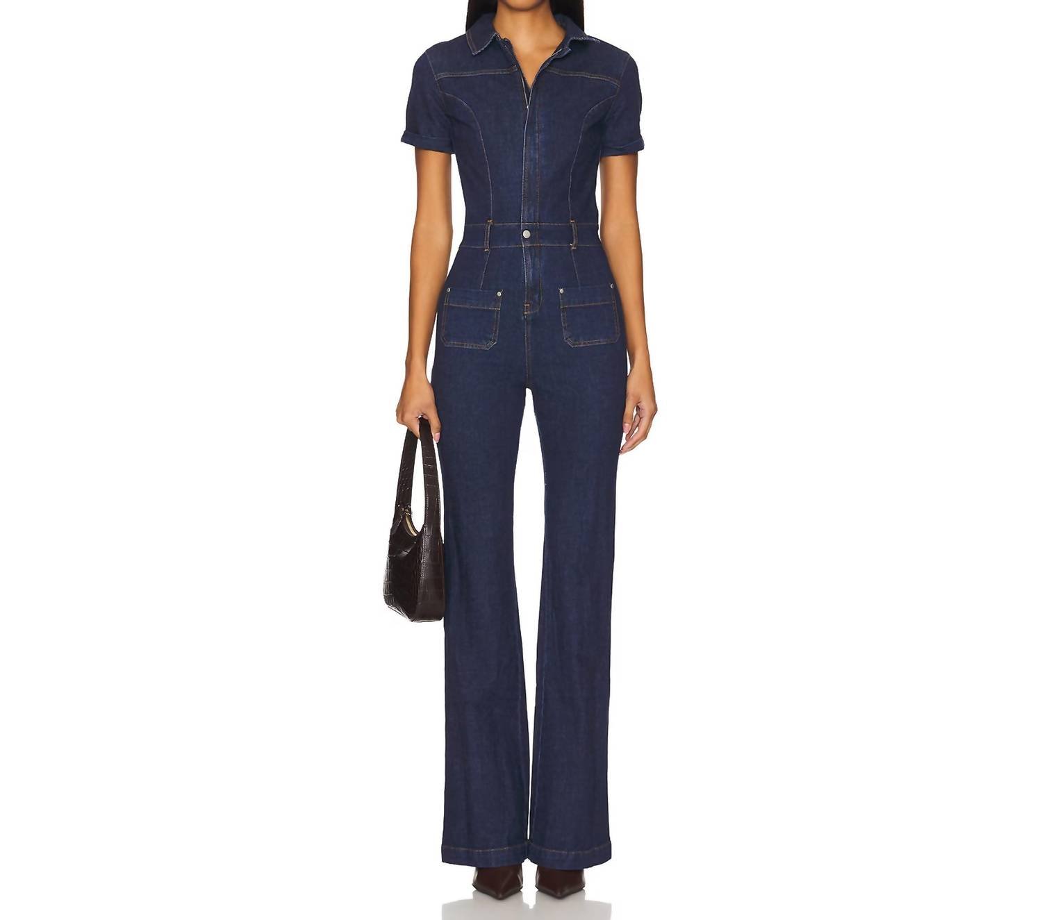 Amanda Uprichard - Alexia Jumpsuit - blue - boot - cut - clothing