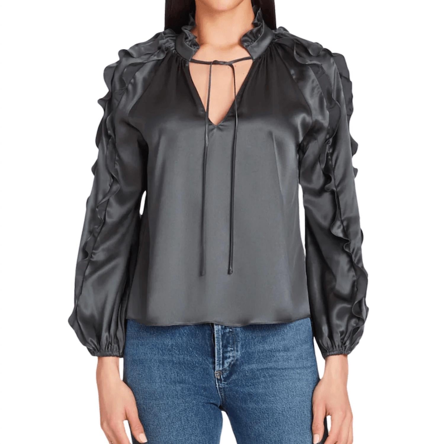 Amanda Uprichard - Claudine Silk Top - black - blouses - clothing